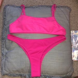Neon pink high hipped swim suit!